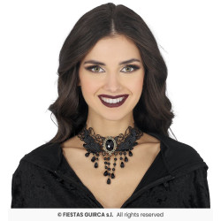 Černý vyšívaný obojek s korálky