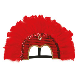 Červená péřová čelenka s flitry Samba