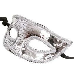 Stříbrná flitrová škraboška