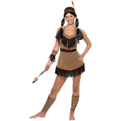 Hnědý kostým indiánky s třásněmi (S)