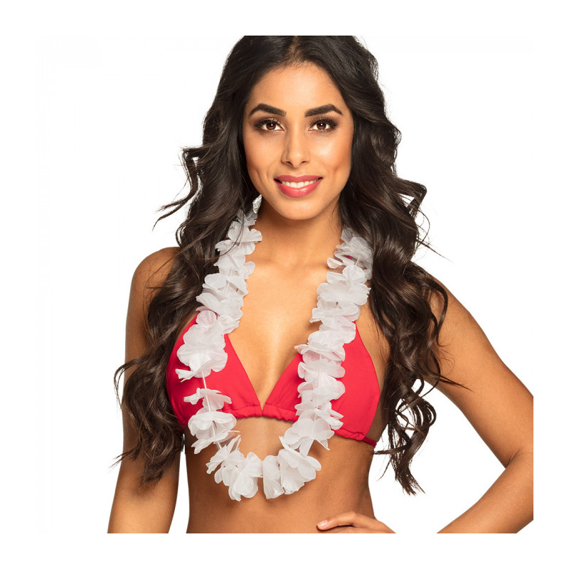 Havajský květinový věnec bílý