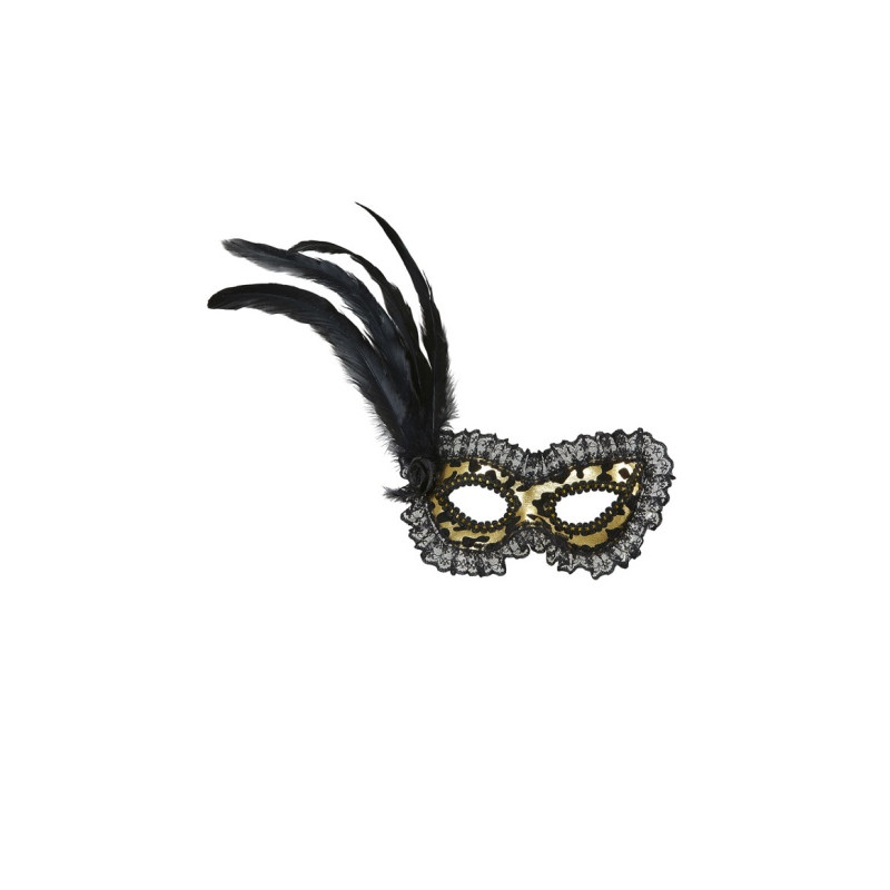 Škraboška zlatá s krajkou a peřím