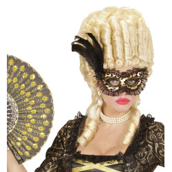 Škraboška zlatá s krajkou a peřím