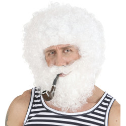 Paruka s vousy bílá kudrnatá