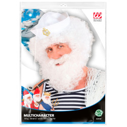 Paruka s vousy bílá kudrnatá