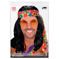 Paruka hippie černá dlouhá pánská