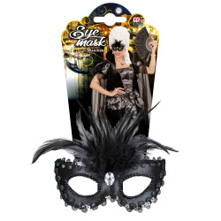 Škraboška s peřím černá