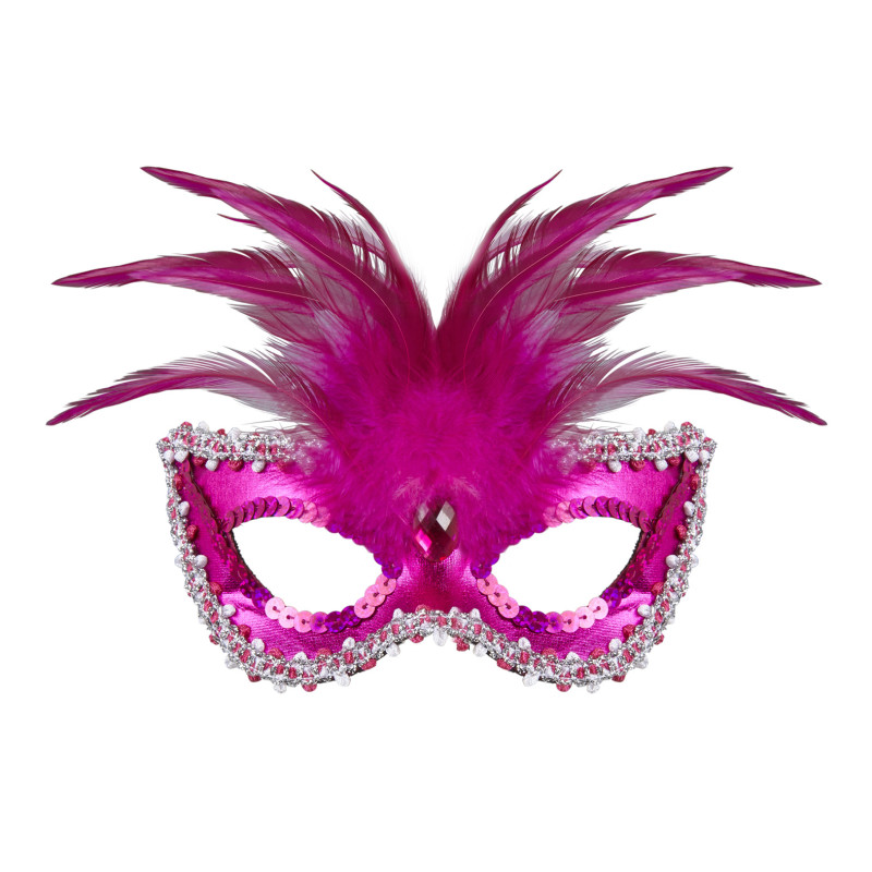 Škraboška plesová s peřím růžová