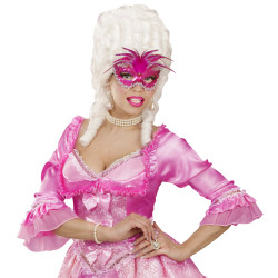 Škraboška plesová s peřím růžová