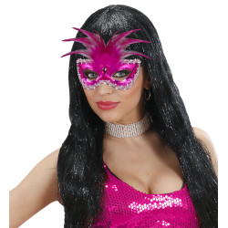 Škraboška plesová s peřím růžová