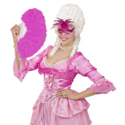Škraboška plesová s peřím růžová