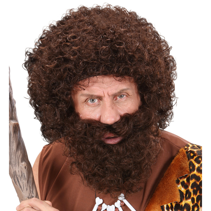 Paruka s vousy - hnědá kudrnatá