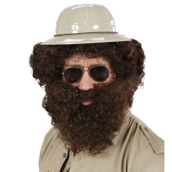 Paruka s vousy - hnědá kudrnatá