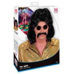 Paruka pánská retro černá s knírem