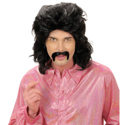 Paruka pánská retro černá s knírem