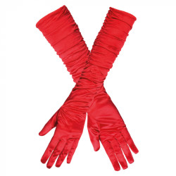 Rukavičky dlouhé červené nařasené