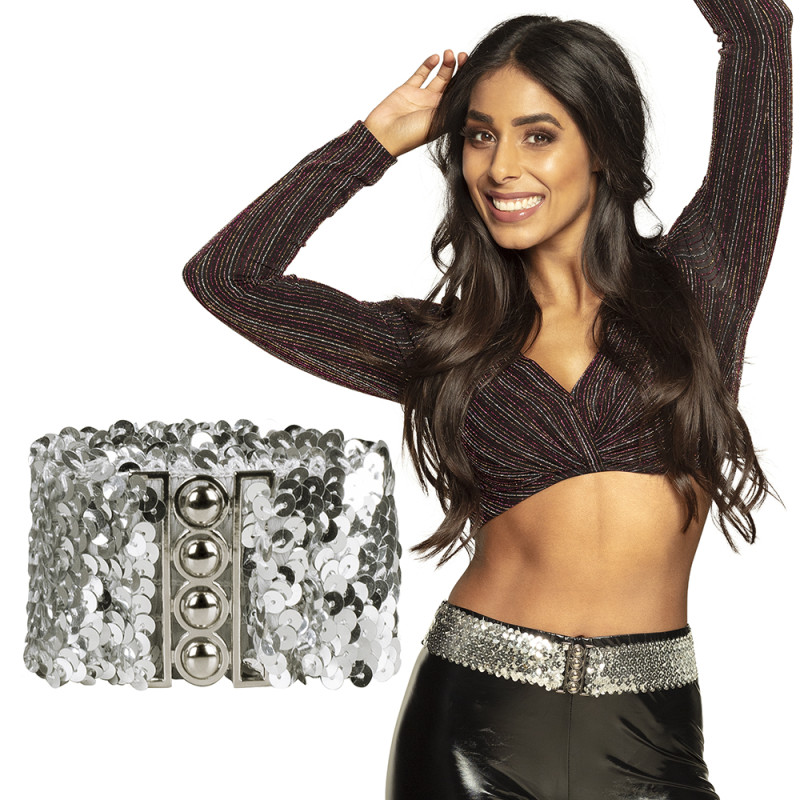 Opasek stříbrný flitrový