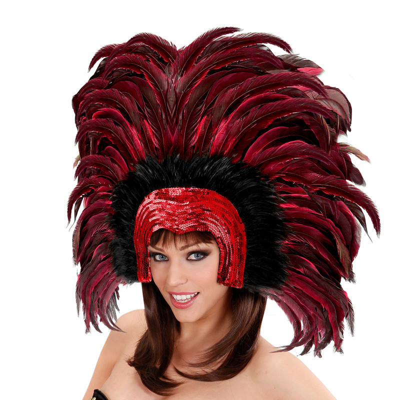 Brazilská čelenka z peří Rio červená