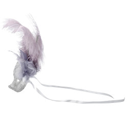 Stříbrná benátská škraboška s peřím