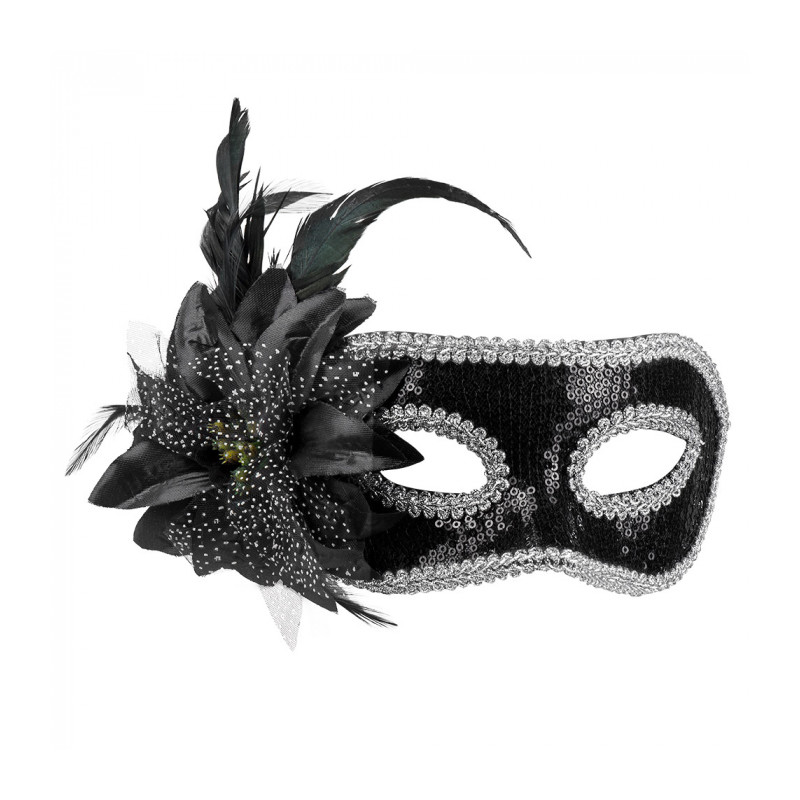 Černá škraboška s květinou