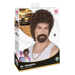 Hnedá pánska kučeravá parochňa s fúzmi