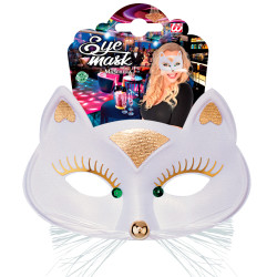 Škraboška kočka látková bílá