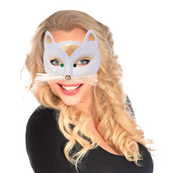 Škraboška kočka látková bílá