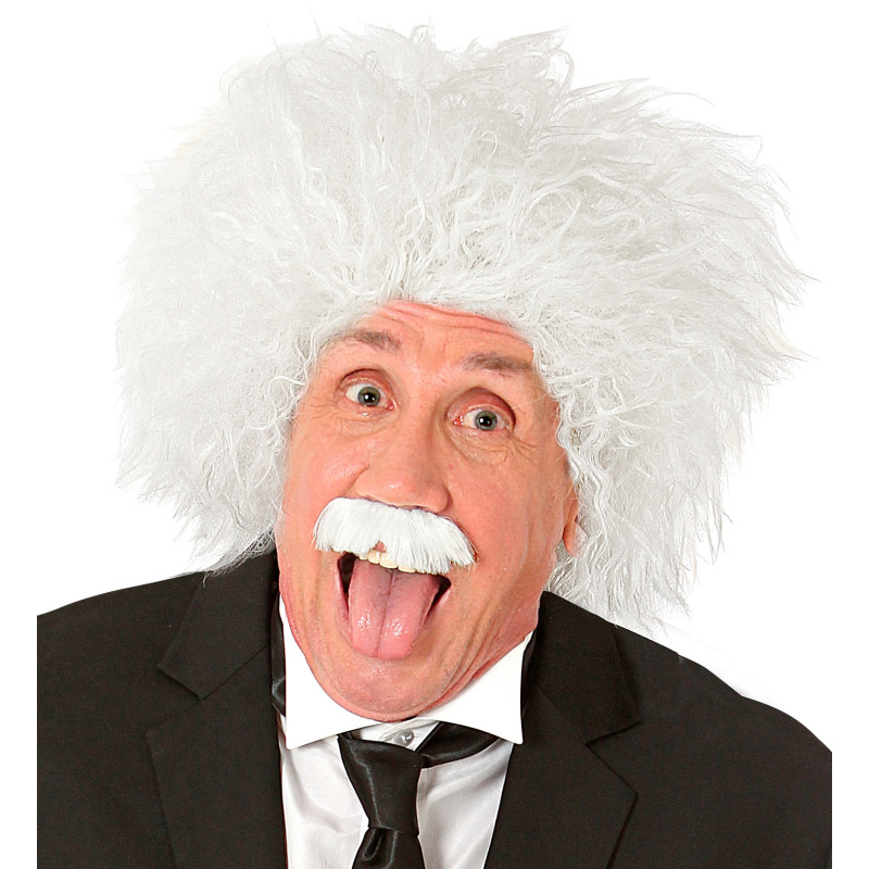 Bílá paruka Einstein s knírkem
