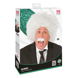Bílá paruka Einstein s knírkem