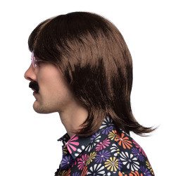 Hnědá pánská paruka s knírem retro