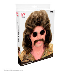 Paruka pánská retro hnědá s knírem