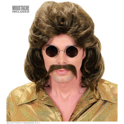 Paruka pánská retro hnědá s knírem