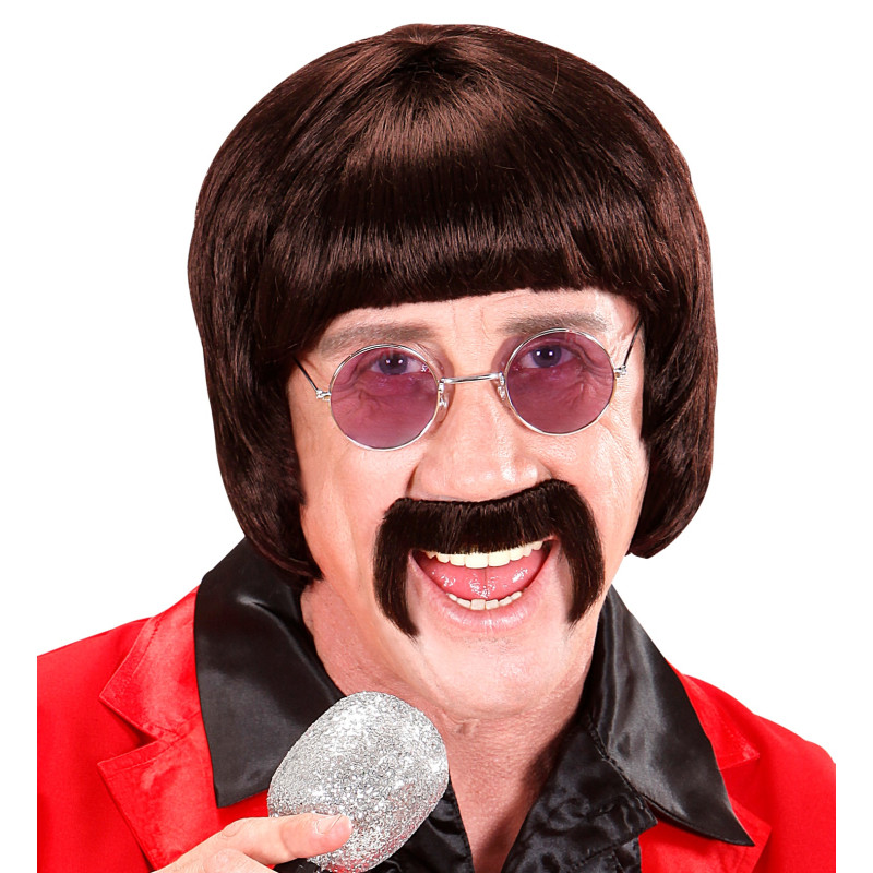 Pánská krátká hnědá paruka s knírem a brýlemi