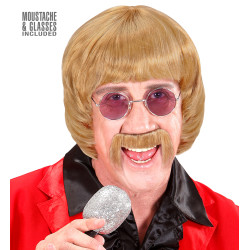 Pánska krátka blond parochňa s fúzmi a okuliarmi