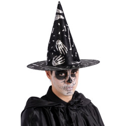 Čarodějnický klobouk s motivem kostí