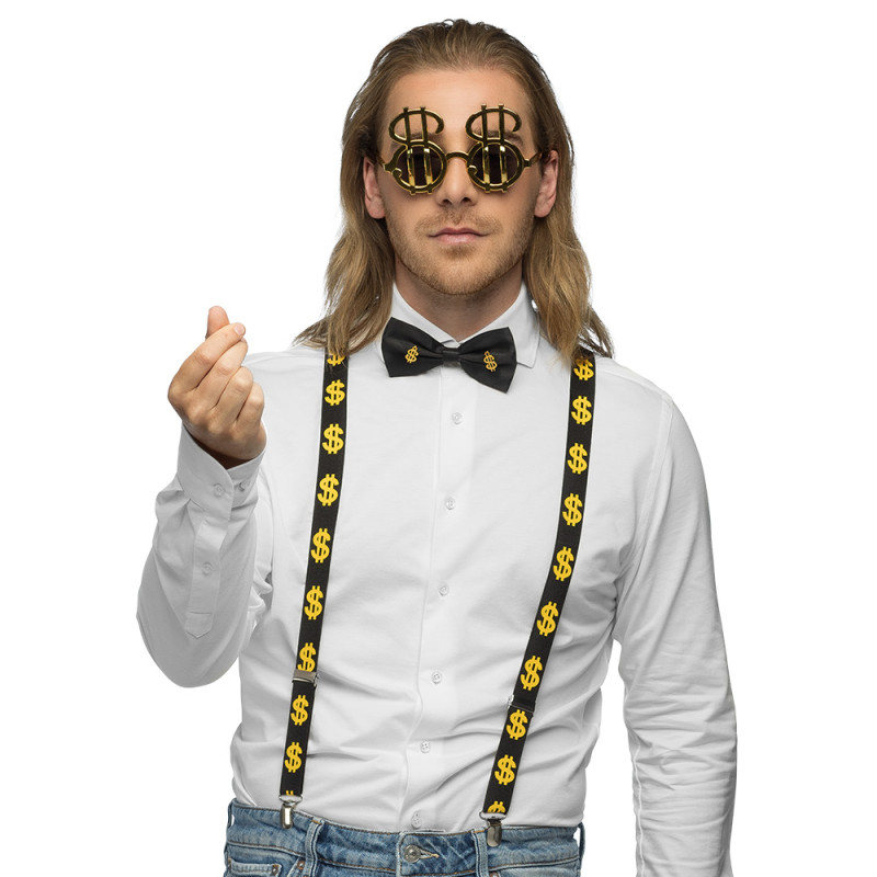 Sada doplňků Dolar (brýle, motýlek a šle)