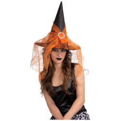 Čarodějnický klobouk s oranžovým závojem