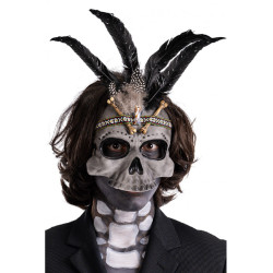 Plastová maska voodoo lebky s čelenkou