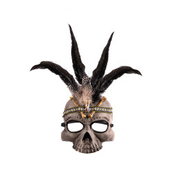 Plastová maska voodoo lebky s čelenkou