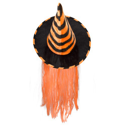 Čarodějnický klobouk pruhovaný s vlasy