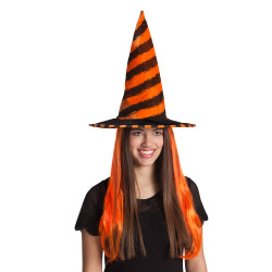 Čarodějnický klobouk pruhovaný s vlasy