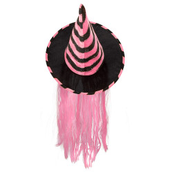 Čarodějnický klobouk pruhovaný s vlasy