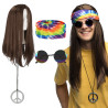 Súprava Hippie John (čelenka, okuliare, parochňa a náhrdelník)