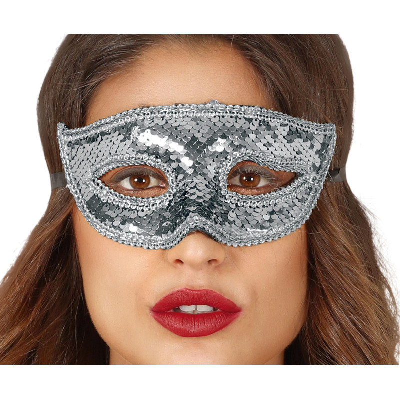 Stříbrná flitrová škraboška