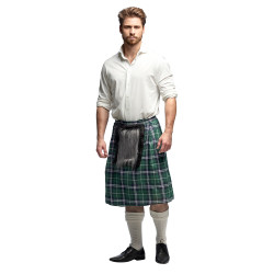 Škótsky kilt, zelený s kožušinovým lemovaním