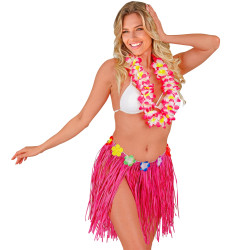 Růžová havajská sukně s květinami