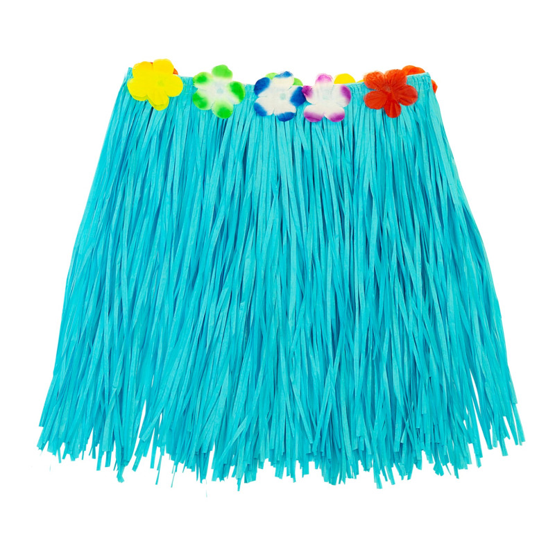 Modrá havajská sukně s květinami