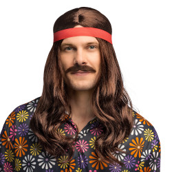 Pánská hippie s čelenkou a knírem