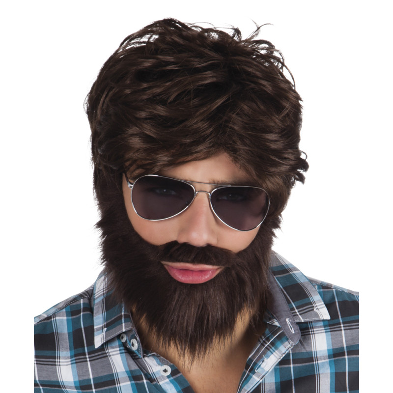 Paruka s vousy hnědá retro