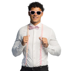 Růžová sada doplňků brýle kšandy motýlek